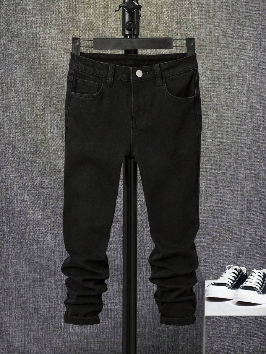SHEIN Cậu bé Tween Chất rắn Túi nghiêng Quần jean - màu đen - Xem 1