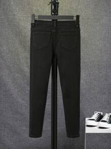 SHEIN Cậu bé Tween Chất rắn Túi nghiêng Quần jean - màu đen - Xem 2