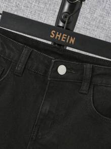 SHEIN Cậu bé Tween Chất rắn Túi nghiêng Quần jean - màu đen - Xem 4