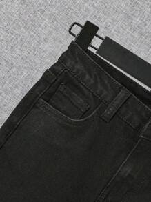 SHEIN Cậu bé Tween Chất rắn Túi nghiêng Quần jean - màu đen - Xem 5