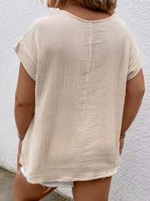 SHEIN LUNE Plus Notched Neckline Batwing Sleeve Blouse - Apricot - View 2