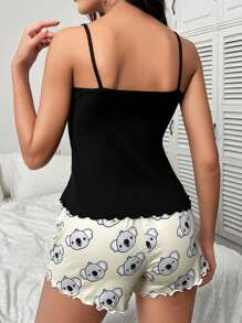 考拉和標語圖案木耳邊睡衣套裝 - 彩色 - 查看 2