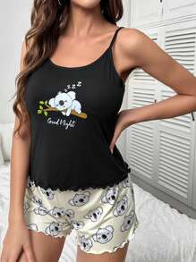 考拉和標語圖案木耳邊睡衣套裝 - 彩色 - 查看 3