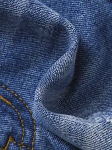 SHEIN Chico preadolescente Shorts en mezclilla desgarro con bolsillo oblicuo - Azul lavado medio - Ver 5