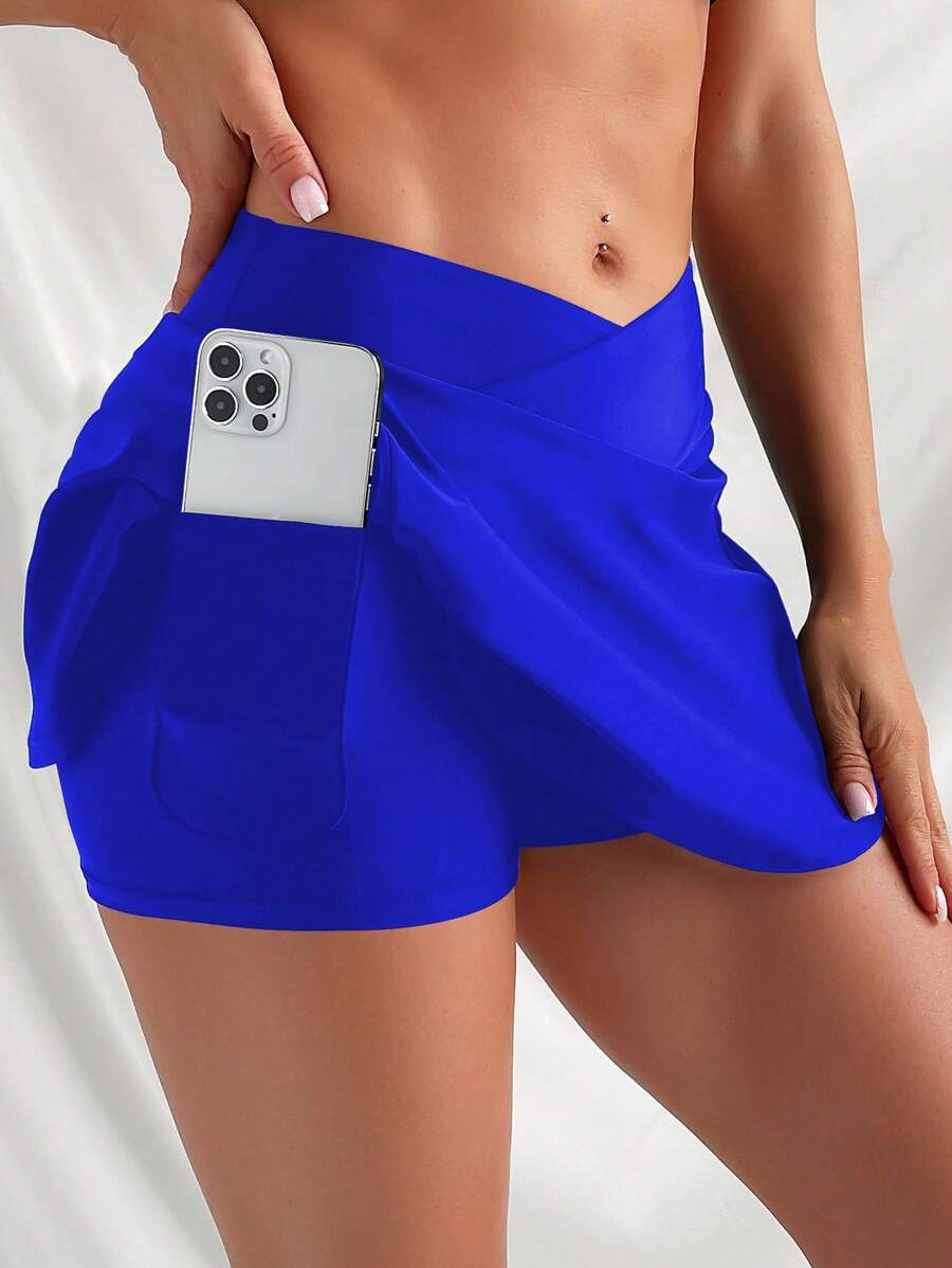 素色口袋細節泳衣下裝 - 寶藍色 - 查看 1