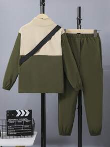 SHEIN 男大童拉鏈開襟夾克和褲子和包 - 彩色 - 查看 2