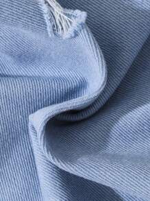 SHEIN Boys Ripped Raw Hem Drawstring Waist Denim Shorts - Light Wash - View 3