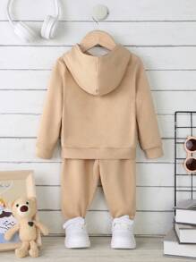SHEIN Baby Boy Knitted Loose Letter Print Sweatshirt Two-piece Set - Apricot - View 2