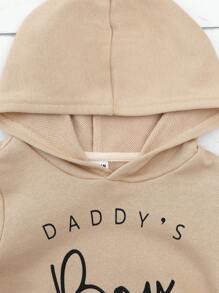 SHEIN Baby Boy Knitted Loose Letter Print Sweatshirt Two-piece Set - Apricot - View 3