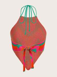 Soleia 波浪樣式後背繫帶吊脖針織上衣 - 彩色 - 查看 2