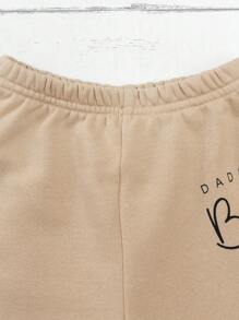 SHEIN Baby Boy Knitted Loose Letter Print Sweatshirt Two-piece Set - Apricot - View 4