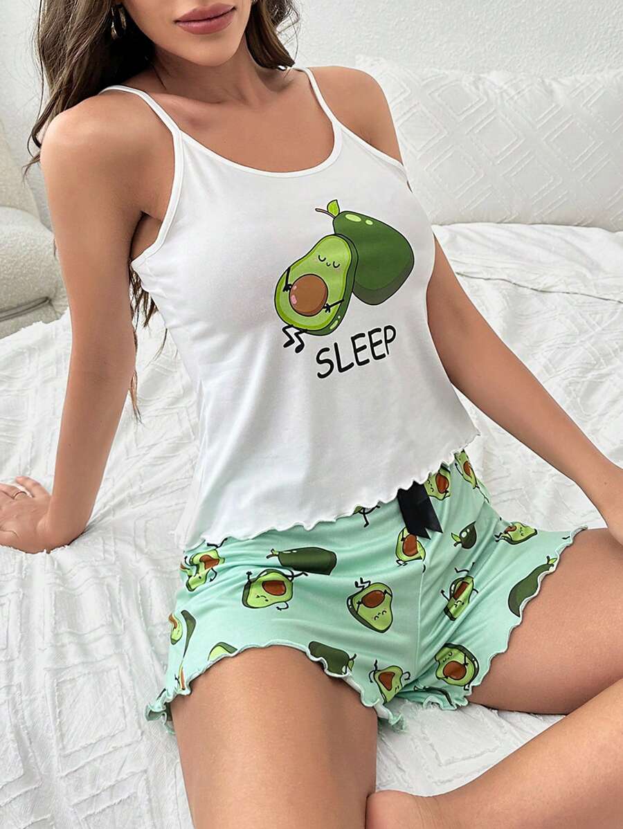 Bộ đồ ngủ Nữ Xù nhỏ Lá thư Rau quả - Nhiều màu - Xem 1