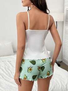 Bộ đồ ngủ Nữ Xù nhỏ Lá thư Rau quả - Nhiều màu - Xem 2