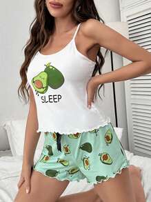 Bộ đồ ngủ Nữ Xù nhỏ Lá thư Rau quả - Nhiều màu - Xem 4