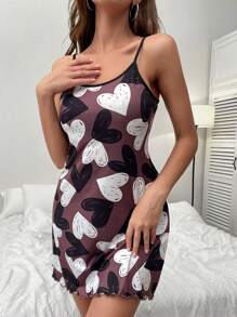 SHEIN Váy ngủ in hình trái tim Xà lách Cami Pyjama - Nhiều màu - Xem 3