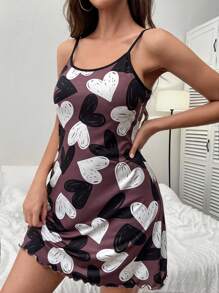 SHEIN Váy ngủ in hình trái tim Xà lách Cami Pyjama - Nhiều màu - Xem 4