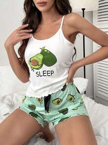 Bộ đồ ngủ Nữ Xù nhỏ Lá thư Rau quả - Nhiều màu - Xem 6