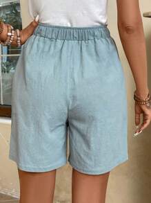 EMERY ROSE Solid Knot Front Wide Leg Shorts - Green - View 2