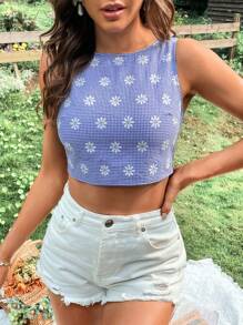 Soleia 小雛菊短款無袖襯衫 - 藍色 - 查看 3