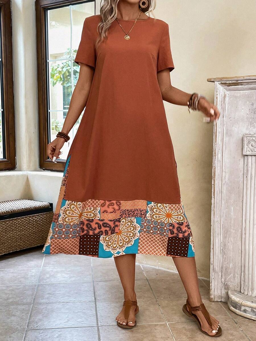 EMERY ROSE 花和佩斯利圖案連衣裙 - 亮橙色 - 查看 1