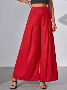 SHEIN Tall 素色闊腿褲 - 紅色 - 查看 3