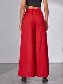 SHEIN Tall 素色闊腿褲 - 紅色 - 查看 2