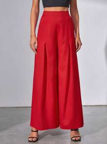 SHEIN Tall 素色闊腿褲 - 紅色 - 查看 6