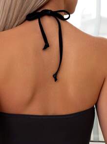 Swim Lushoire Summer Beach Palm Tree Print Drawstring Side Halter Tankini