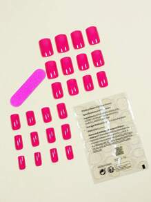 Upgrade Your Look With 24pcs Long Square Solid Full Cover Press On Fake Nail Kit - Watermelon Pink - View 2
