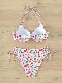 Cherry Print Push Up Bikini Set For Summer Beach - Multicolor - View 4