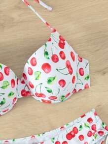 Cherry Print Push Up Bikini Set For Summer Beach - Multicolor - View 5