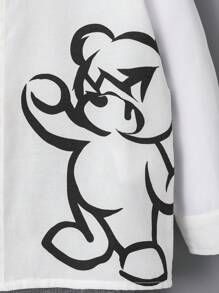 SHEIN 2 Cái/bộ Thường Ngày Cho Bé Trai Thoải Mái Đơn Giản Thiết Thực Tất Cả Các Trận Đấu Dạo Phố Áo Sơ Mi Cổ Đứng In Hình Gấu Và Quần Học Viện Thường Ngày - Nhiều màu - Xem 5