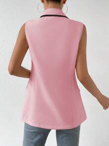 SHEIN Privé 撞色滾邊翻蓋細節馬甲西裝外套 - 粉色 - 查看 2