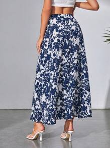 SHEIN Tall 印花彈性腰帶半身裙 - 藍白色 - 查看 2