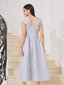 Mulvari Floral Print Square Neck Dress - Baby Blue - View 2