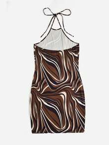 SHEIN EZwear Đầm Plus Size Lộ Lưng Buộc lại Tất cả trên in Gợi cảm - màu nâu - Xem 2
