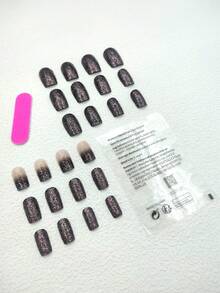 Uppgradera din look med 24 st korta fyrkantiga glittermönster med helomslag Fake Nail Kit - Nhiều màu - Xem 2