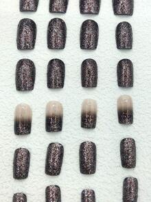 Uppgradera din look med 24 st korta fyrkantiga glittermönster med helomslag Fake Nail Kit - Nhiều màu - Xem 5
