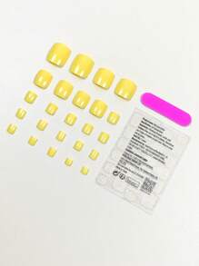 Upgrade Your Look With 24pcs Sunny Short Square Solid Full Cover Fake Toenail Press On Nails Manicure Kit Nail Supplies - Yellow - View 2