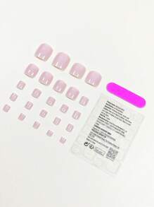 24入組短方形純色透明全覆蓋式假趾甲，按壓美甲膠套裝，升級你的造型，美甲工具 - 淺粉色 - 查看 2