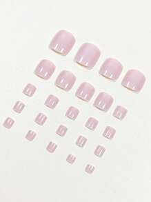 24入組短方形純色透明全覆蓋式假趾甲，按壓美甲膠套裝，升級你的造型，美甲工具 - 淺粉色 - 查看 3
