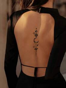 臨時假紋身貼,1張PVC星月印花持久紋身貼適合女士和男士