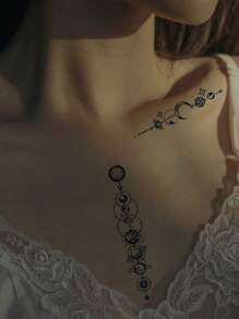 臨時假紋身貼,1張PVC星月印花持久紋身貼適合女士和男士