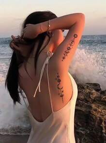 臨時假紋身貼,1張PVC星月印花持久紋身貼適合女士和男士