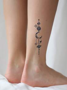 臨時假紋身貼,1張PVC星月印花持久紋身貼適合女士和男士