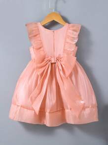 Toddler Girls' Solid Colour Elegant Organza Party Dress With Ruffle Edge And Pleats - Pink - View 2