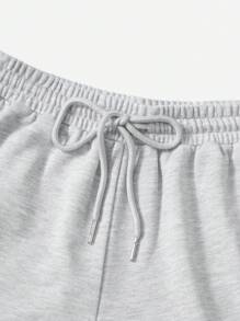 SHEIN EZwear Shorts con estampado de corazón de cintura con cordón - Gris Claro - Ver 3