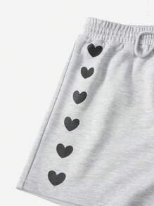 SHEIN EZwear Shorts con estampado de corazón de cintura con cordón - Gris Claro - Ver 5