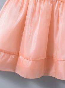 Toddler Girls' Solid Colour Elegant Organza Party Dress With Ruffle Edge And Pleats - Pink - View 8