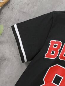 SHEIN 小男童字母圖案條紋飾邊襯衫